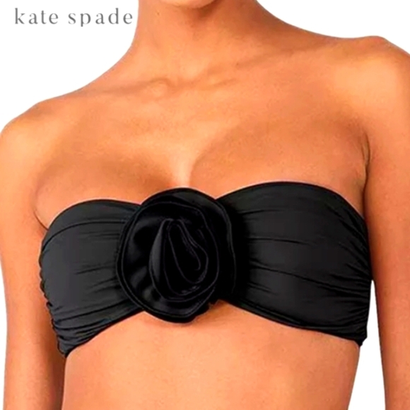 NWT KATE SPADE 
 Rosette-Detail Convertible Bandeau Bikini Top- BLACK - Picture 1 of 4